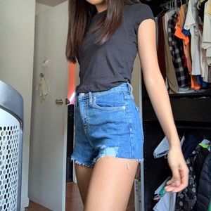 blue distressed jean shorts